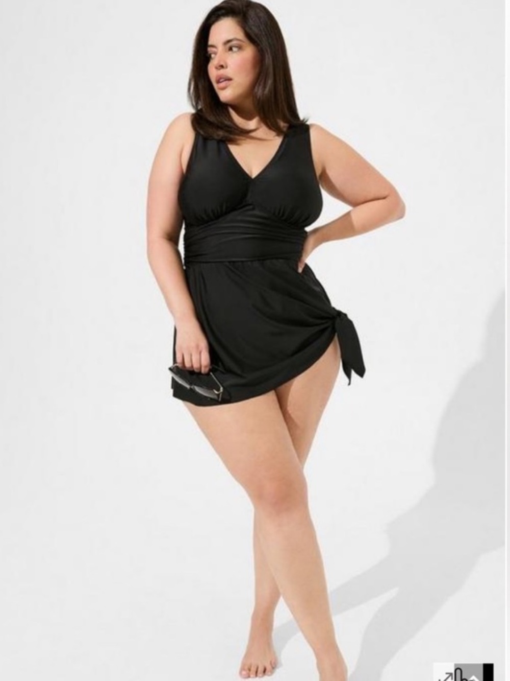 Torrid swimsuit black asymmetrical side tie one piece bathing suit